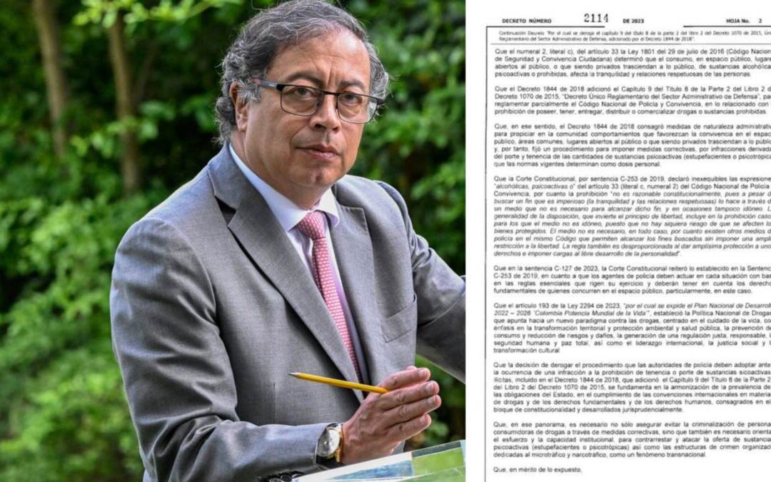 Gustavo Petro tumbó el decreto 1844 de 2018 que prohibía el consumo de drogas en espacios públicos